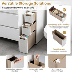 3-Tier Narrow Storage Cabinet, Slim Rolling Cart with 3 Drawers and 2 Removable Dividers-S