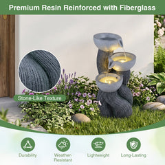 3-Tier Outdoor Water Fountain with LED Lights 18.5 Inch H for Patio Deck