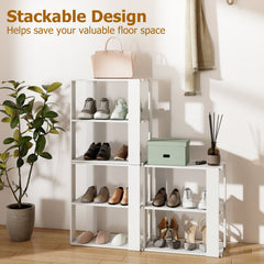 3-Tier Shoe Rack Set of 2 with Stackable Design and Anti-Tipping Device for Closet-White