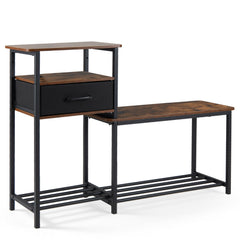 3-Tier Shoe Storage Rack Bench with Drawer and Metal Frame-Rustic Brown