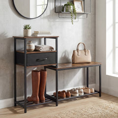 3-Tier Shoe Storage Rack Bench with Drawer and Metal Frame-Rustic Brown