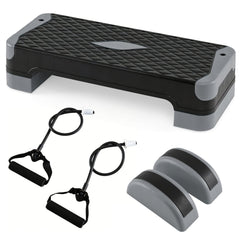 3-in-1 Aerobic Step Platform Set with 2 Stackable Risers and Balance Trainers for Home-Gray