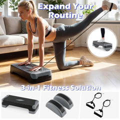 3-in-1 Aerobic Step Platform Set with 2 Stackable Risers and Balance Trainers for Home-Gray