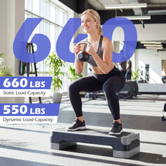 3-in-1 Aerobic Step Platform Set with 2 Stackable Risers and Balance Trainers for Home-Gray