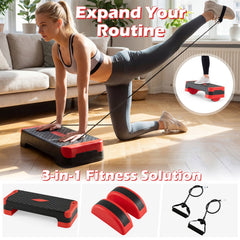 3-in-1 Aerobic Step Platform Set with 2 Stackable Risers and Balance Trainers for Home-Red