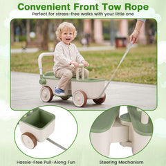 3-in-1 Kids Ride On Push Car with Rope and Storage Basket-Green