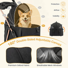 3-in-1 Pet Stroller for Small Medium Dogs Foldable with Detachable Carrier-Black