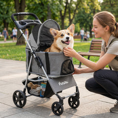 3-in-1 Pet Stroller for Small Medium Dogs Foldable with Detachable Carrier-Gray