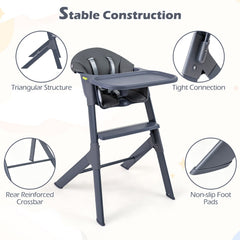 3-in-1 Washable Baby High Chair with Tray Footrest-Gray