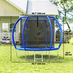 8ft Trampoline Outdoor, ASTM Certified, with Circular Base, Enclosure Net, Ladder and Curved Poles