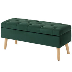 Storage Ottoman with Lid, Velvet Upholstered Storage Bench with Wood Legs for Living Room, Black