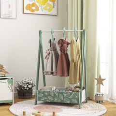 Kids Clothing Rack with Storage Shelf, Hangers, for Nursery Room, Living Room, Playroom, Green