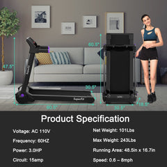 3HP Folding Electric Treadmill Running Machine-Purple