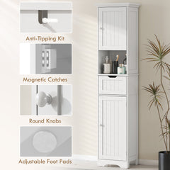67" Tall Bathroom Storage Cabinet, Narrow Bathroom Cabinet with LED Light, Adjustable Shelf, Open Compartment, Drawer