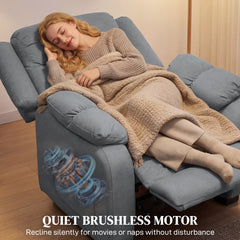 Massage Recliner Chair with Quiet Brushless Motor Pet-Friendly Fabric Power Recliner with 2 Memory Positions Brown