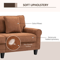 Modern 3 Seater Sofa, Corduroy Fabric 3 Seater Couch with Pine Wood Legs and Rolled Armrests for Living Room, Beige