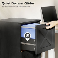2 Drawer File Cabinet with Silent Slides, Vertical Farmhouse Filing Cabinet Fits Letter/A4 Size Home Office, Black