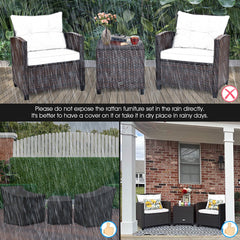 3 Piece Patio Rattan Conversation Set, 2 Wicker Sofas Rated 360 lb with Turquoise Cushions, 21.5 in Seat Height and Glass Top Table