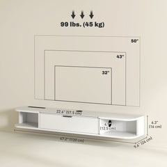 47" Floating TV Stand for TVs up to 50 Inch, Wall Mounted Media Console with Flip Drawer and 2 Open Shelves, Walnut