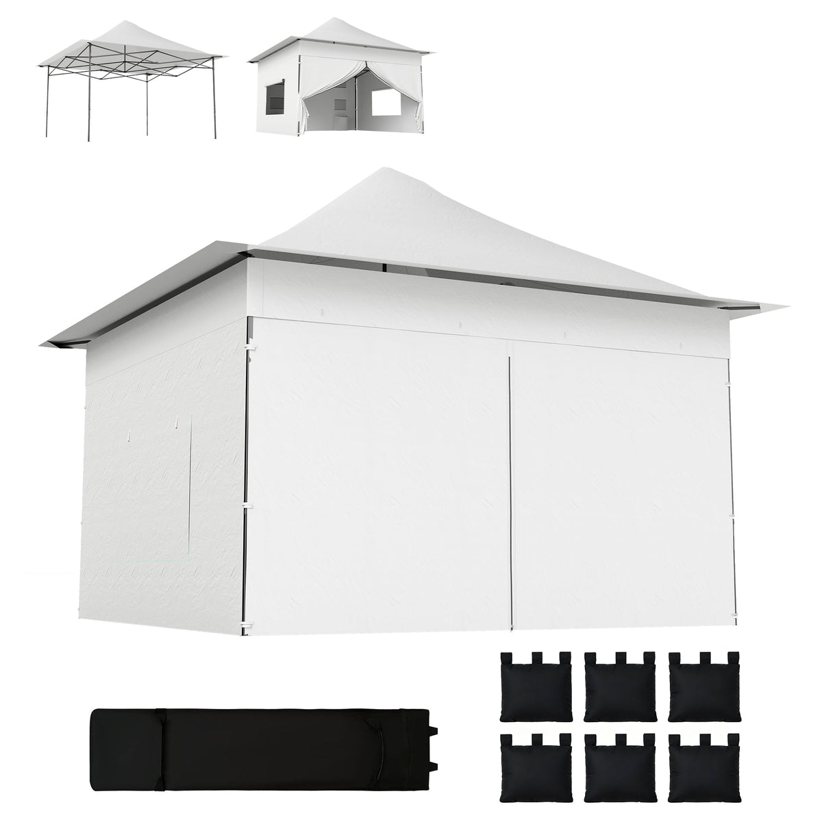 12 x 12 ft Pop Up Canopy Tent with Peak Top, UPF50+ 420D Outdoor Instant Canopy Shelter with Side Pockets, Silver