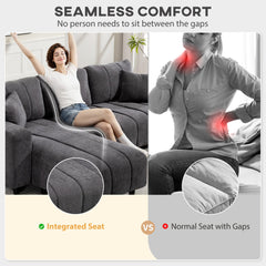 Sectional Couch with Integrated Seat, 3 Seater L-Shaped Sofa with Changeable Chaise, Spring Cushion, 2 Pillows, Beige