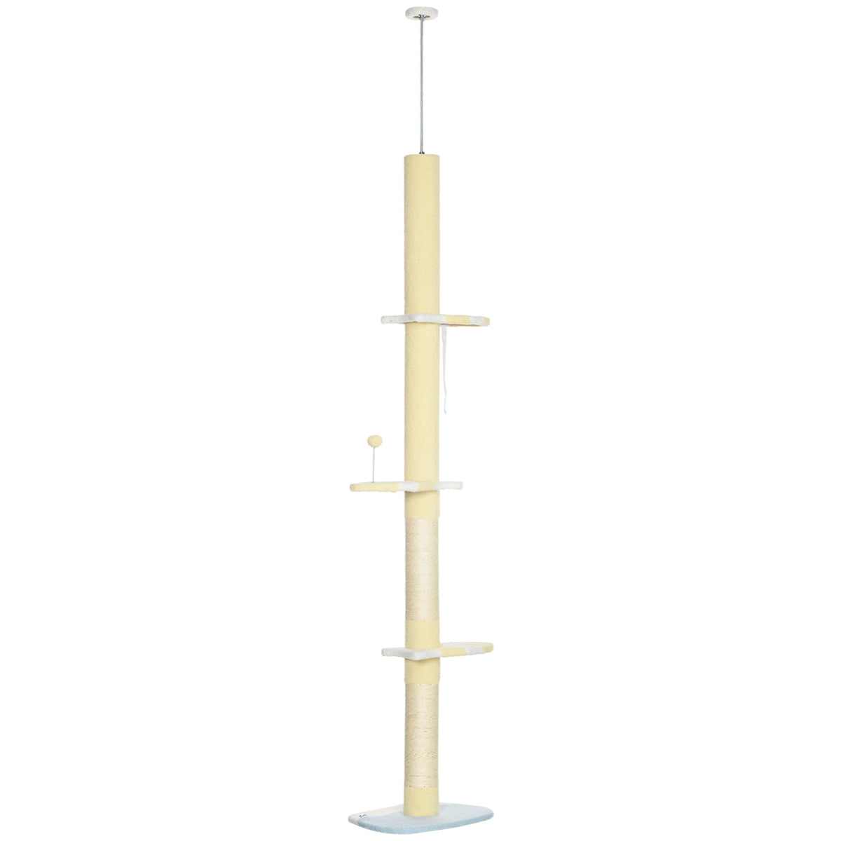 87"-102" Floor to Ceiling Cat Tree w/ Sisal Scratching Posts, Anti-tip Kit, Perches, Toy Ball, Yellow