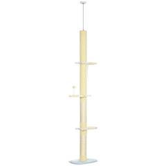 87"-102" Floor to Ceiling Cat Tree w/ Sisal Scratching Posts, Anti-tip Kit, Perches, Toy Ball, Yellow