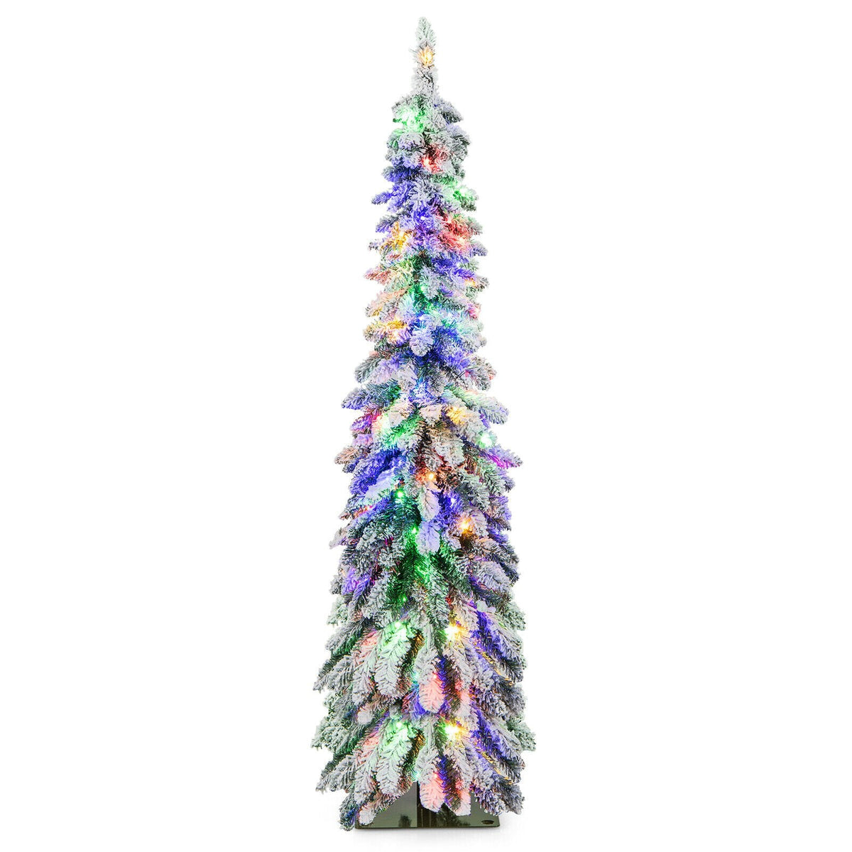 5 FT Pre-Lit Snow Flocked Slim Pencil Christmas Tree with 334 Tips, 150 LEDs and 11 Modes