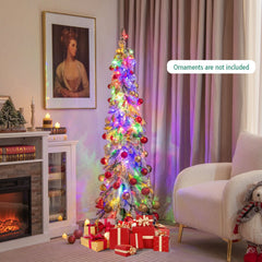 5 FT Pre-Lit Snow Flocked Slim Pencil Christmas Tree with 334 Tips, 150 LEDs and 11 Modes