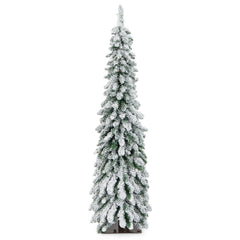 5 FT Pre-Lit Snow Flocked Slim Pencil Christmas Tree with 334 Tips, 150 LEDs and 11 Modes