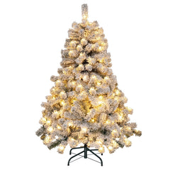 4.5 FT Pre-Lit Snow Flocked Christmas Tree with 295 Hinged Tips and 150 Warm White LEDs