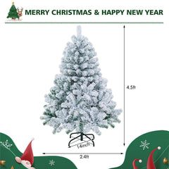 4.5 FT Pre-Lit Snow Flocked Christmas Tree with 295 Hinged Tips and 150 Warm White LEDs