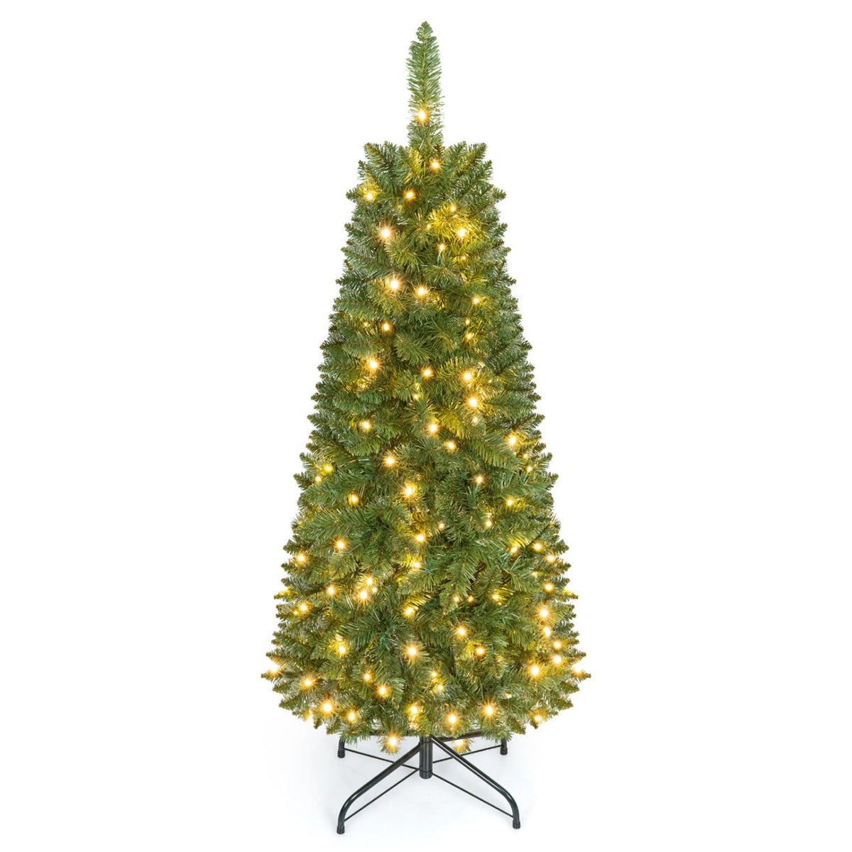4.5 FT Pre-Lit Hinged Fir Pencil Christmas Tree with 226 Tips and 150 Warm White LEDs