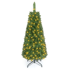 4.5 FT Pre-Lit Hinged Fir Pencil Christmas Tree with 226 Tips and 150 Warm White LEDs