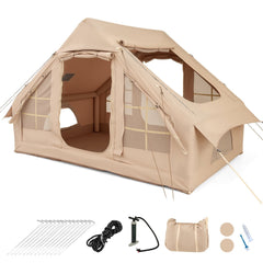 4-6 People Inflatable Camping Tent with 4 Mesh Screen Windows and 2 Doors-White