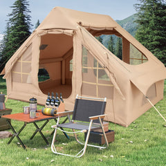 4-6 People Inflatable Camping Tent with 4 Mesh Screen Windows and 2 Doors-White