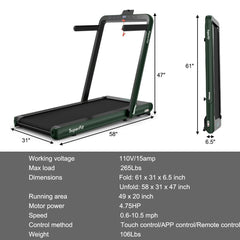 4.75HP 2 In 1 Folding Treadmill with Remote APP Control-Green