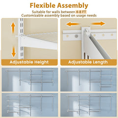 4-8 Feet Closet Organizers and Storage System with Hanging Rod for Laundry Bedroom-White