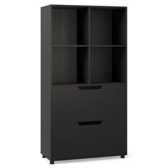 4-Cube Bookcase with 2 Drawers 51 inch 5-Tier Tall Freestanding Bookshelf-Black