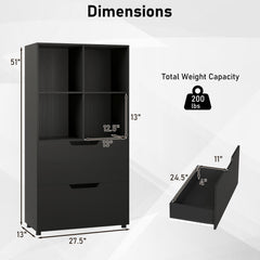 4-Cube Bookcase with 2 Drawers 51 inch 5-Tier Tall Freestanding Bookshelf-Black