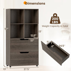 4-Cube Bookcase with 2 Drawers 51 inch 5-Tier Tall Freestanding Bookshelf-Gray
