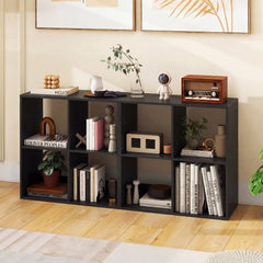 4 Cube Bookshelf with Back Guardrail for Living Room Bedroom-Black