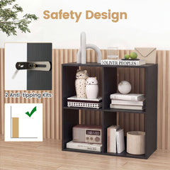 4 Cube Bookshelf with Back Guardrail for Living Room Bedroom-Black