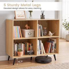 4-Cube Wooden Bookshelf Bookcase with 5 Metal Legs for Home-Natural