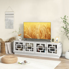 4-Door TV Stand for TVs up to 75 Inch Media Console Table with Adjustable Shelves-Oak