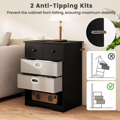 4-Drawer Dresser Modern Chest Storage Organizer with Open Shelves-Black