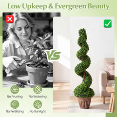 4 Foot Artificial Spiral Boxwood Topiary Tree with Cement Filled Planter