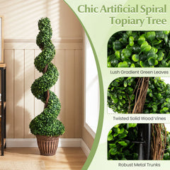 4 Foot Artificial Spiral Boxwood Topiary Tree with Cement Filled Planter