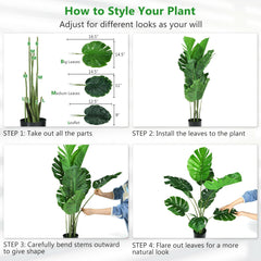 4 Foot Artificial Monstera Deliciosa Tree, 10 PEVA Leaves in a Cement Weighted Pot