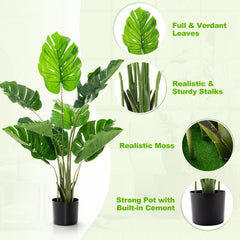 4 Foot Artificial Monstera Deliciosa Tree, 10 PEVA Leaves in a Cement Weighted Pot
